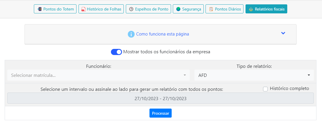 Relatórios fiscais 671 AFD AEJ ARP